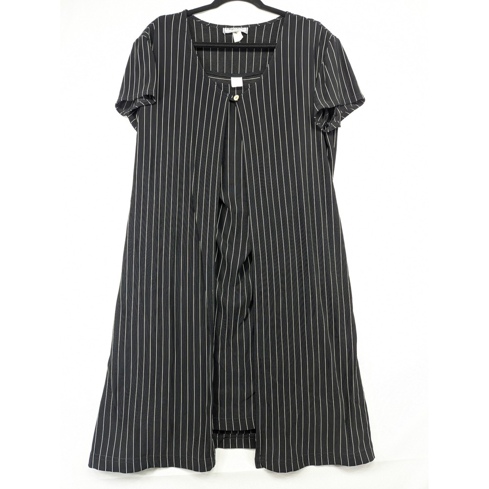 Superstition New York Pinstripe Maxi Dress Womens Short Sleeve Square‎ Neck SZ 8